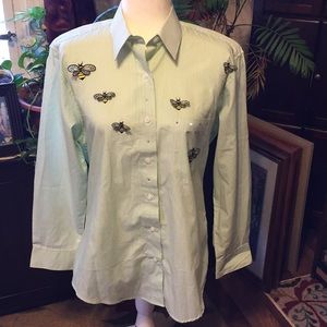 Get Lucky mint striped bee 🐝 blouse size S